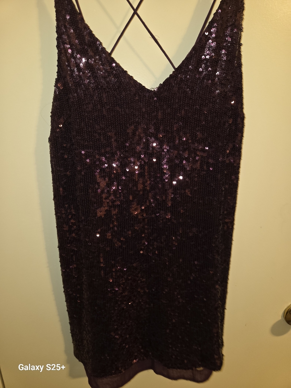Free People Dark Purple Sequin Tank Top Womens XS Cross Back Strap